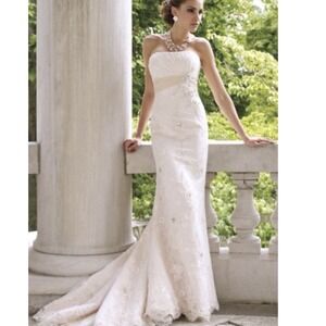 David Tutera White Sleeveless Wedding Dress 113211 With Lace Size 8
